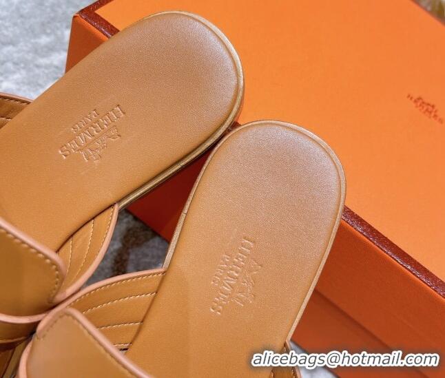 Sophisticated Hermes Kelly Swift Leather Flat Thong Sandals Brown 072801