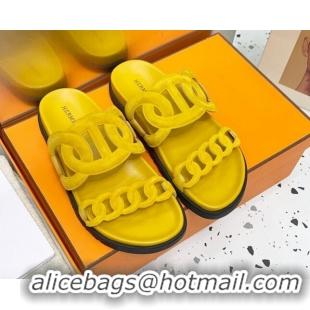 Low Cost Hermes Chypre Swift Leather Slide Sandals Yellow 072807