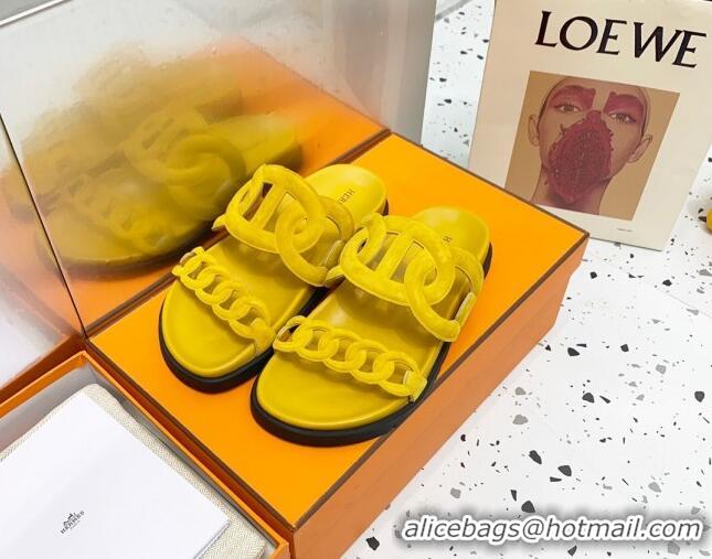 Low Cost Hermes Chypre Swift Leather Slide Sandals Yellow 072807