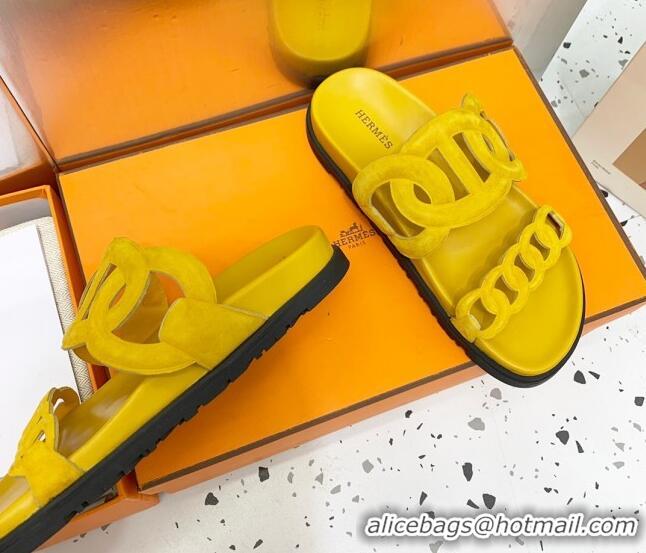 Low Cost Hermes Chypre Swift Leather Slide Sandals Yellow 072807