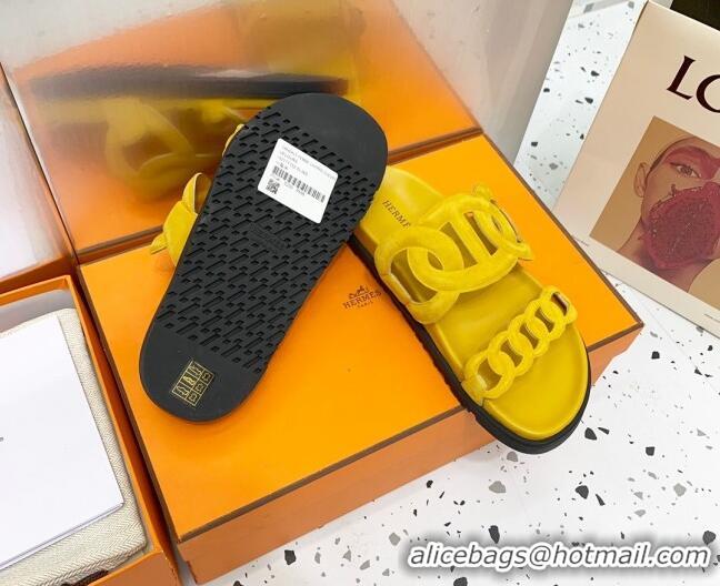 Low Cost Hermes Chypre Swift Leather Slide Sandals Yellow 072807