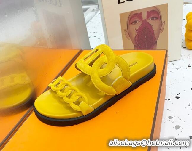 Low Cost Hermes Chypre Swift Leather Slide Sandals Yellow 072807