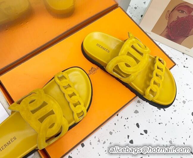 Low Cost Hermes Chypre Swift Leather Slide Sandals Yellow 072807