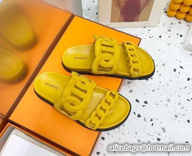 Low Cost Hermes Chypre Swift Leather Slide Sandals Yellow 072807