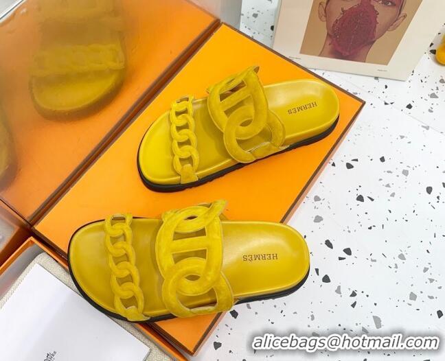 Low Cost Hermes Chypre Swift Leather Slide Sandals Yellow 072807