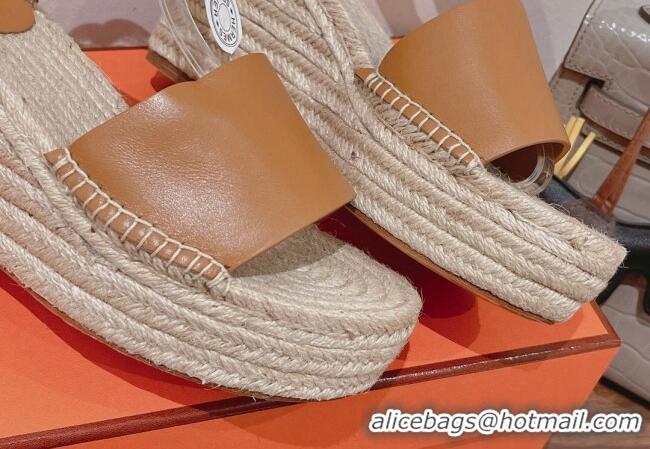 Unique Style Hermes Calfskin Wedge Platform Sandals 8.5cm Brown 081046