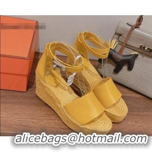 Durable Hermes Calfskin Wedge Platform Sandals 8.5cm Yellow 081048