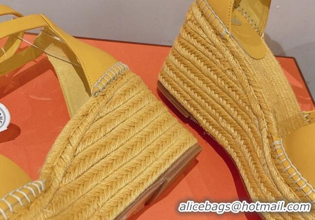 Durable Hermes Calfskin Wedge Platform Sandals 8.5cm Yellow 081048