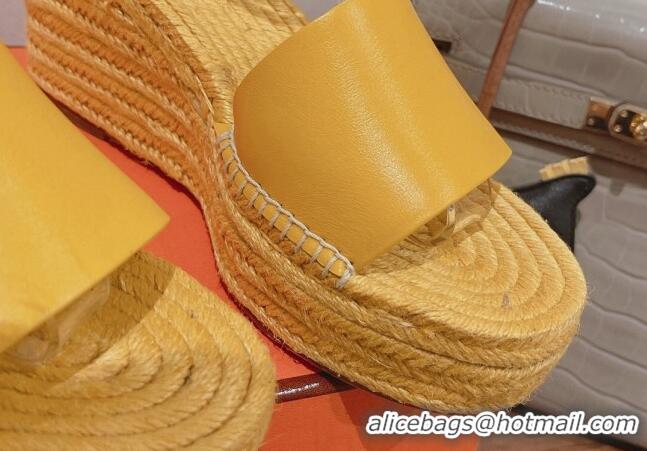 Durable Hermes Calfskin Wedge Platform Sandals 8.5cm Yellow 081048