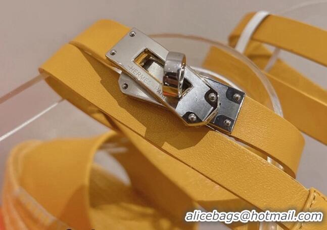 Durable Hermes Calfskin Wedge Platform Sandals 8.5cm Yellow 081048