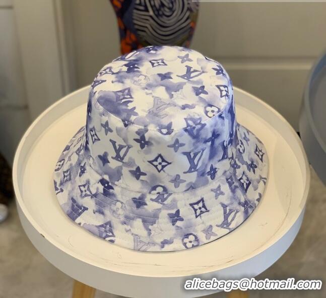 Super Quality Louis Vuitton Monogram Watercolor Bucket Hat LV1740 Blue/White 2021