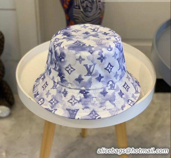 Super Quality Louis Vuitton Monogram Watercolor Bucket Hat LV1740 Blue/White 2021