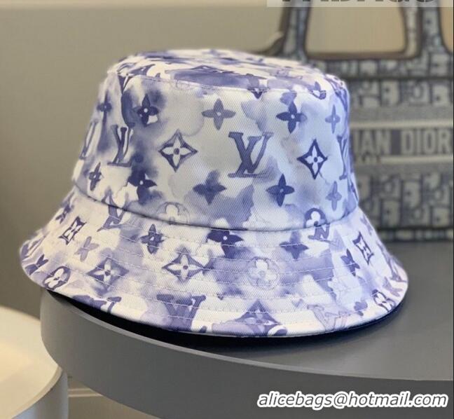 Super Quality Louis Vuitton Monogram Watercolor Bucket Hat LV1740 Blue/White 2021