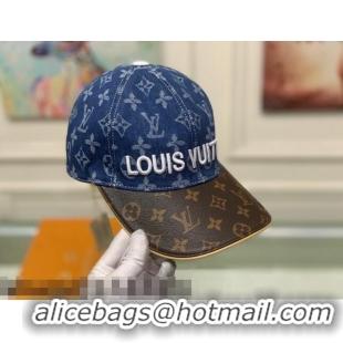 Inexpensive Louis Vuitton Monogram Denim Signature Baseball Hat LV2815 Dark Blue/Brown 2021