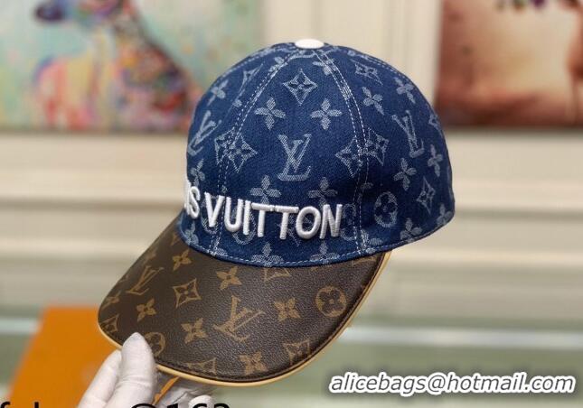 Inexpensive Louis Vuitton Monogram Denim Signature Baseball Hat LV2815 Dark Blue/Brown 2021