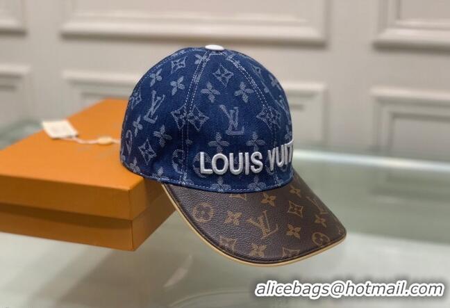 Inexpensive Louis Vuitton Monogram Denim Signature Baseball Hat LV2815 Dark Blue/Brown 2021