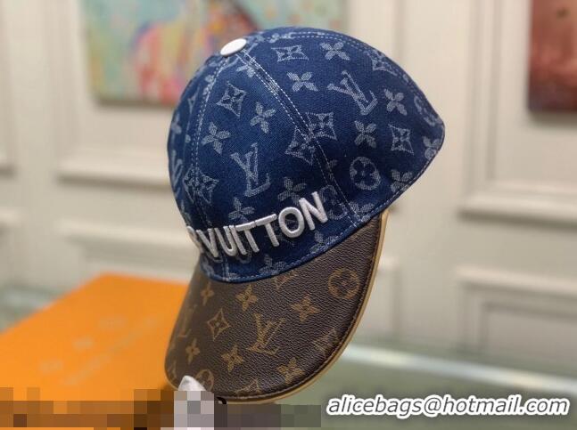 Inexpensive Louis Vuitton Monogram Denim Signature Baseball Hat LV2815 Dark Blue/Brown 2021