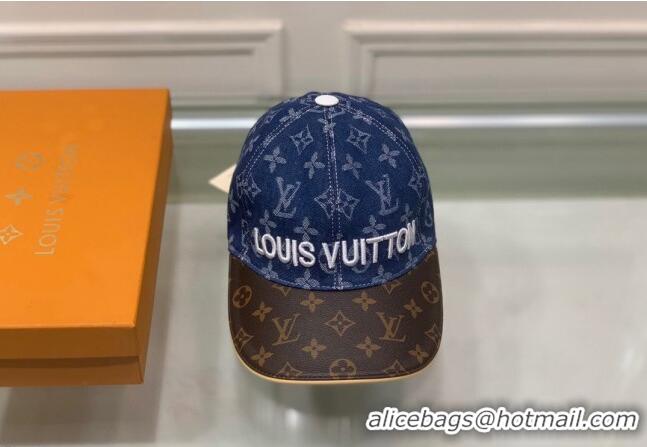 Inexpensive Louis Vuitton Monogram Denim Signature Baseball Hat LV2815 Dark Blue/Brown 2021