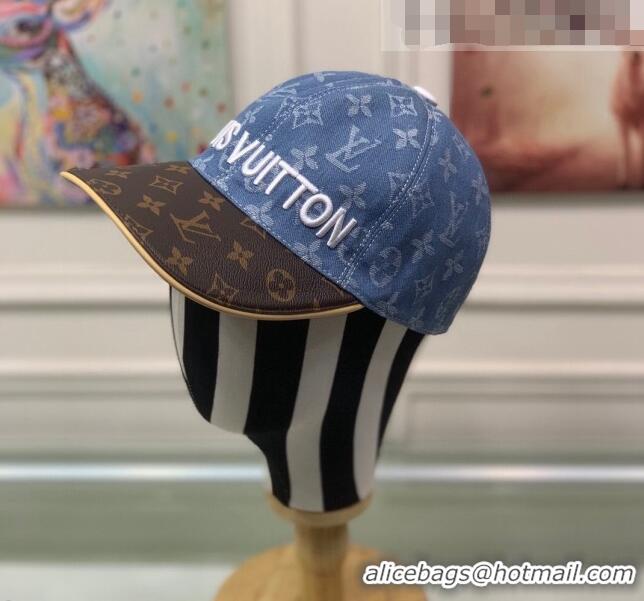 Discount Louis Vuitton Monogram Denim Signature Baseball Hat LV2815 Light Blue/Brown 2021