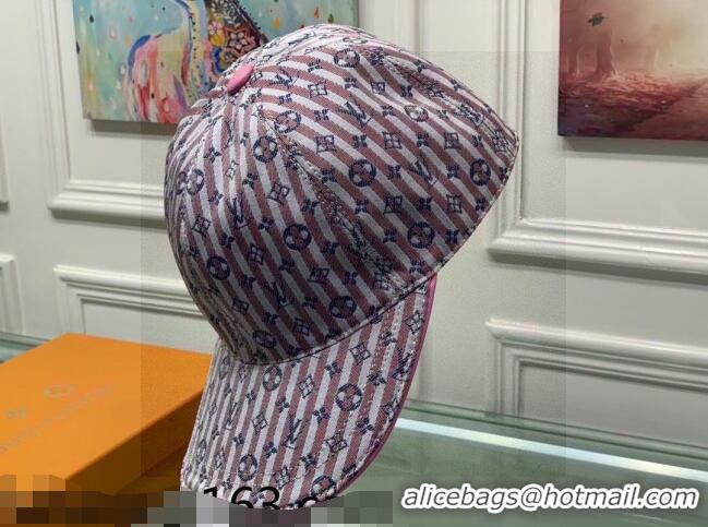 Reasonable Price Louis Vuitton Monogram Striped Canvas Baseball Hat LV2819 Pink/Blue 2021