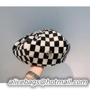 Cheapest Louis Vuitton Check Beret Hat LV2834 White/Black 2021