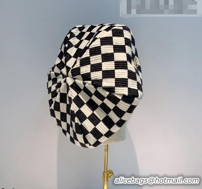 Cheapest Louis Vuitton Check Beret Hat LV2834 White/Black 2021