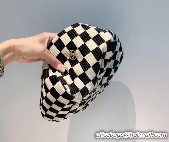 Cheapest Louis Vuitton Check Beret Hat LV2834 White/Black 2021