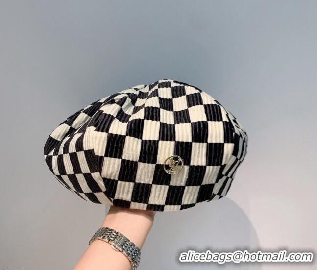 Cheapest Louis Vuitton Check Beret Hat LV2834 White/Black 2021