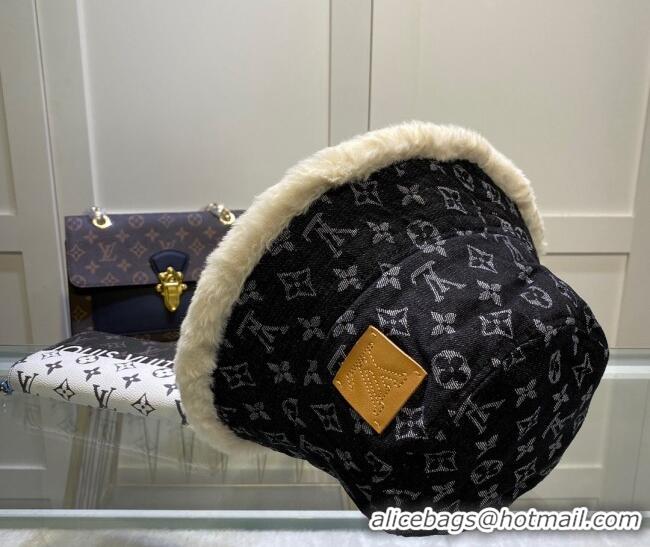 Good Product Louis Vuitton Monogram Denim and Shearling Bucket Hat LV2937 Black 2021