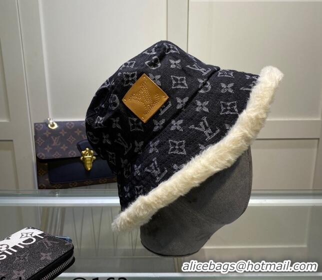 Good Product Louis Vuitton Monogram Denim and Shearling Bucket Hat LV2937 Black 2021