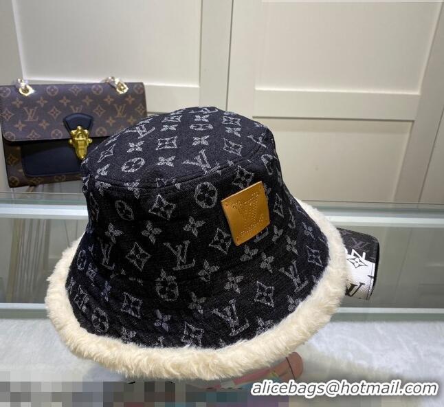 Good Product Louis Vuitton Monogram Denim and Shearling Bucket Hat LV2937 Black 2021