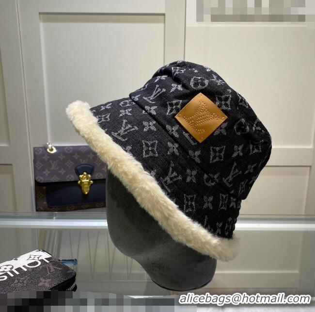 Good Product Louis Vuitton Monogram Denim and Shearling Bucket Hat LV2937 Black 2021