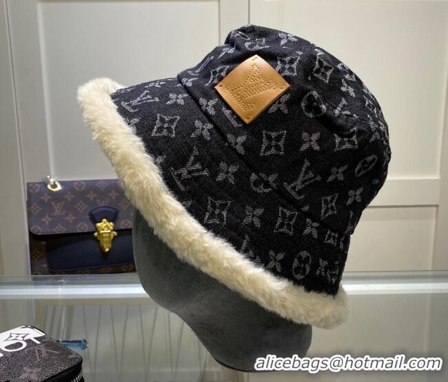 Good Product Louis Vuitton Monogram Denim and Shearling Bucket Hat LV2937 Black 2021