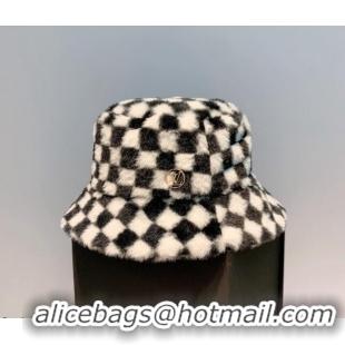 Promotional Louis Vuitton Check Rabbit Fur Bucket Hat 10474 White/Black 2021