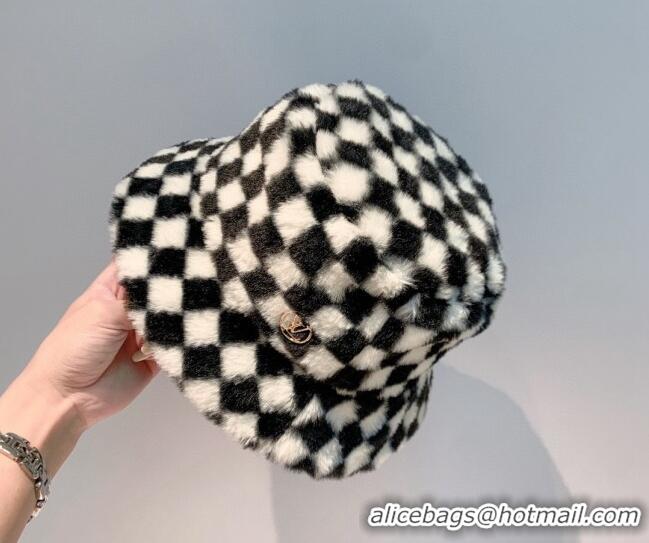 Promotional Louis Vuitton Check Rabbit Fur Bucket Hat 10474 White/Black 2021