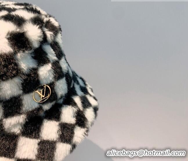 Promotional Louis Vuitton Check Rabbit Fur Bucket Hat 10474 White/Black 2021