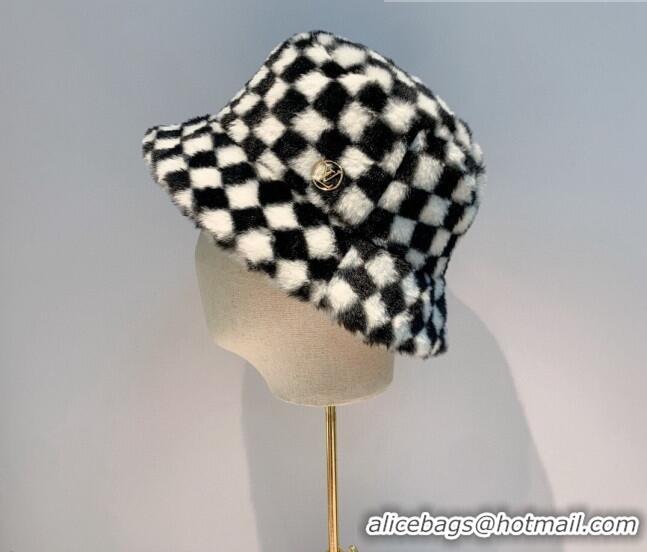 Promotional Louis Vuitton Check Rabbit Fur Bucket Hat 10474 White/Black 2021