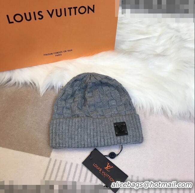 Top Design Louis Vuitton Patch Knit Hat 110522 Grey 2021