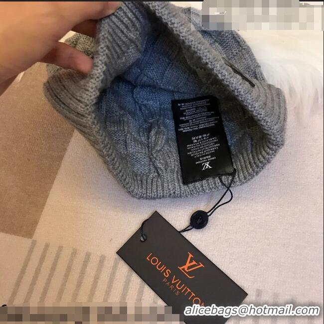 Top Design Louis Vuitton Patch Knit Hat 110522 Grey 2021