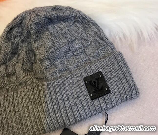 Top Design Louis Vuitton Patch Knit Hat 110522 Grey 2021