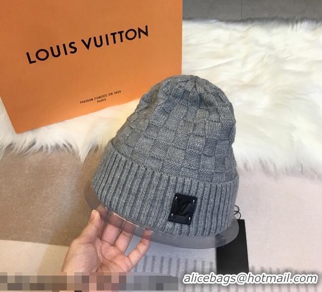 Top Design Louis Vuitton Patch Knit Hat 110522 Grey 2021