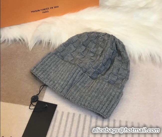 Top Design Louis Vuitton Patch Knit Hat 110522 Grey 2021