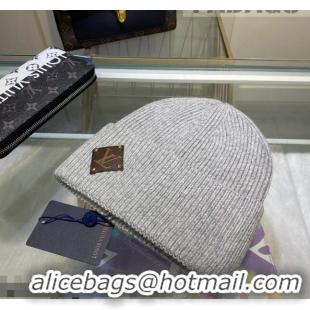 Buy Inexpensive Louis Vuitton Wool Patch Knit Hat 110596 Grey 2021