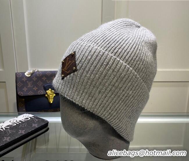 Buy Inexpensive Louis Vuitton Wool Patch Knit Hat 110596 Grey 2021