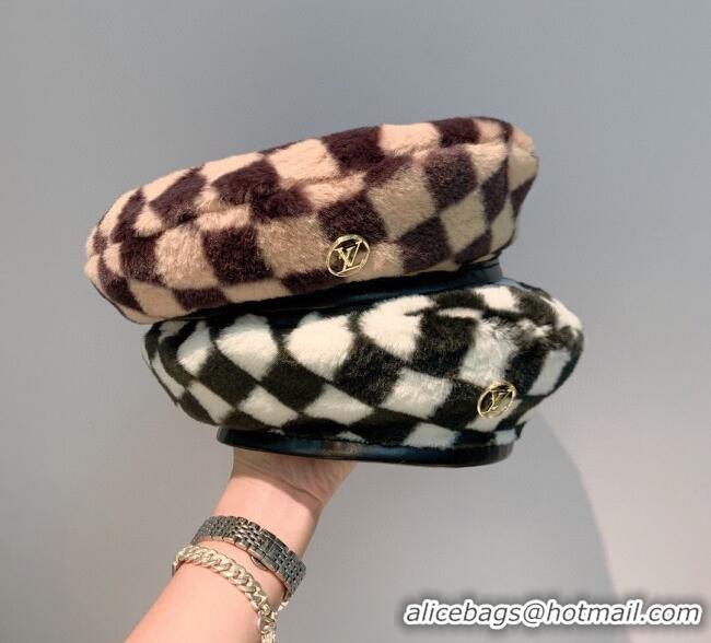 Sumptuous Louis Vuitton Check Fur Beret Hat 1105123 Brown 2021