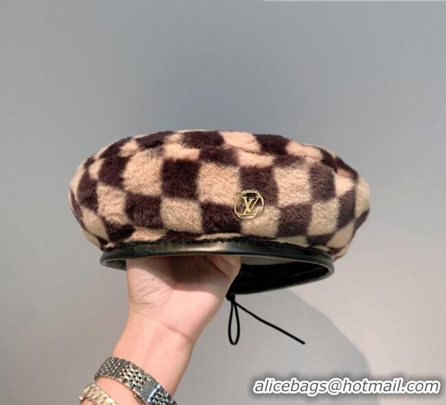 Sumptuous Louis Vuitton Check Fur Beret Hat 1105123 Brown 2021