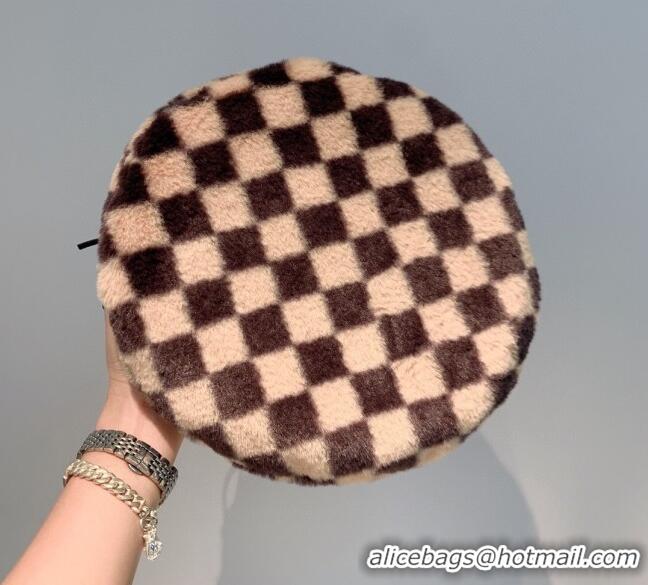 Sumptuous Louis Vuitton Check Fur Beret Hat 1105123 Brown 2021