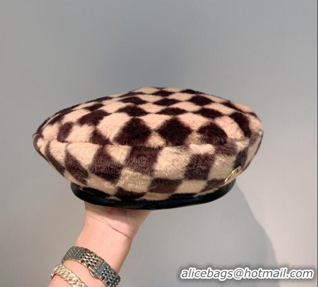 Sumptuous Louis Vuitton Check Fur Beret Hat 1105123 Brown 2021