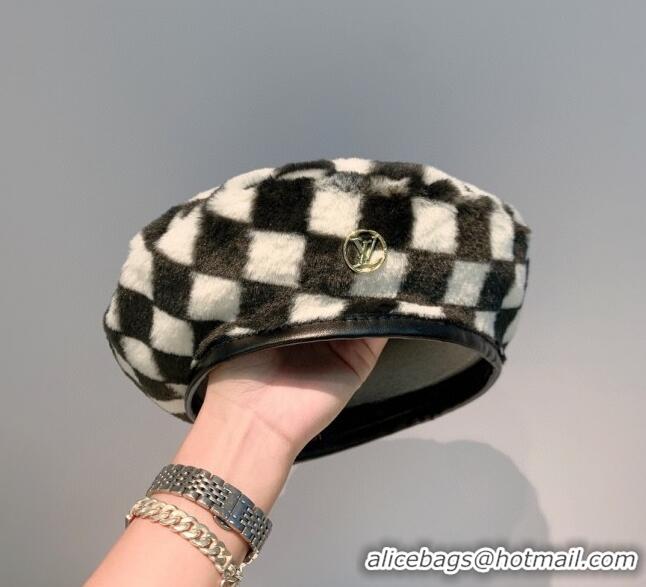 Buy Fashionable Louis Vuitton Check Fur Beret Hat 1105124 Black 2021