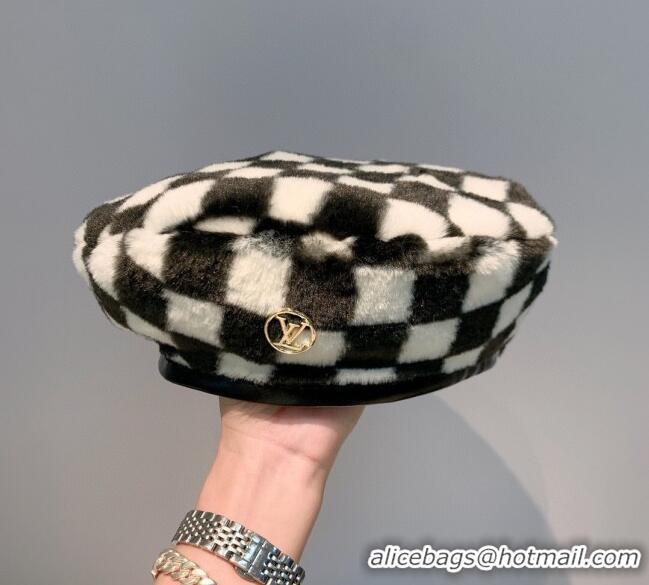 Buy Fashionable Louis Vuitton Check Fur Beret Hat 1105124 Black 2021